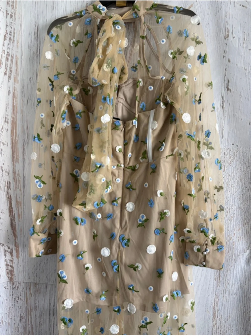Women's VICI Beige Blue Floral Long Sleeve Dress XL - Picture 4 of 9